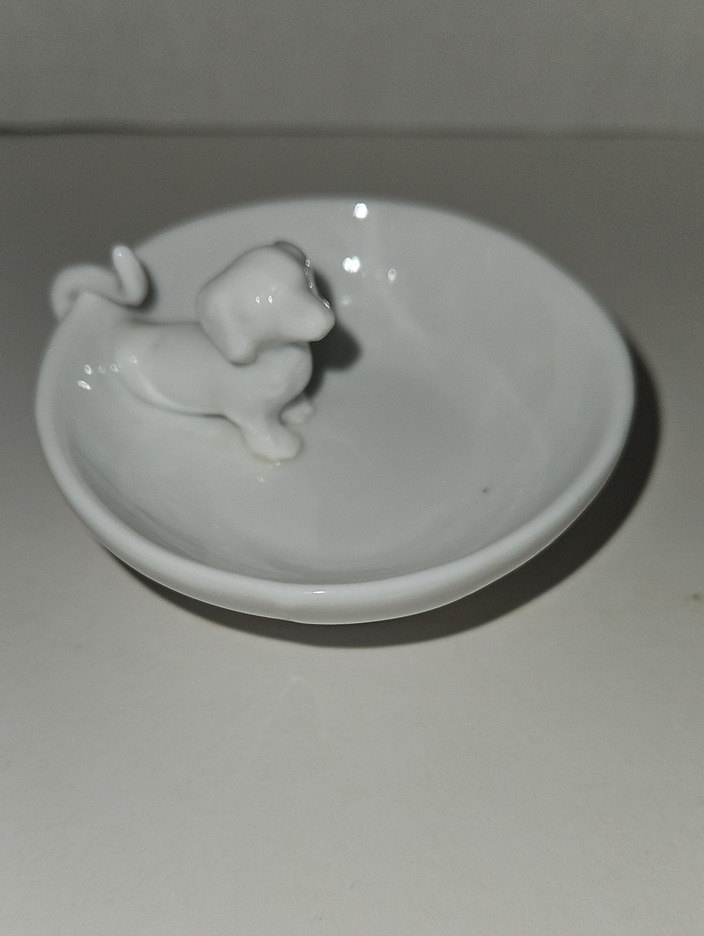 Glossy White Ceramic Dog Trinket Bowl